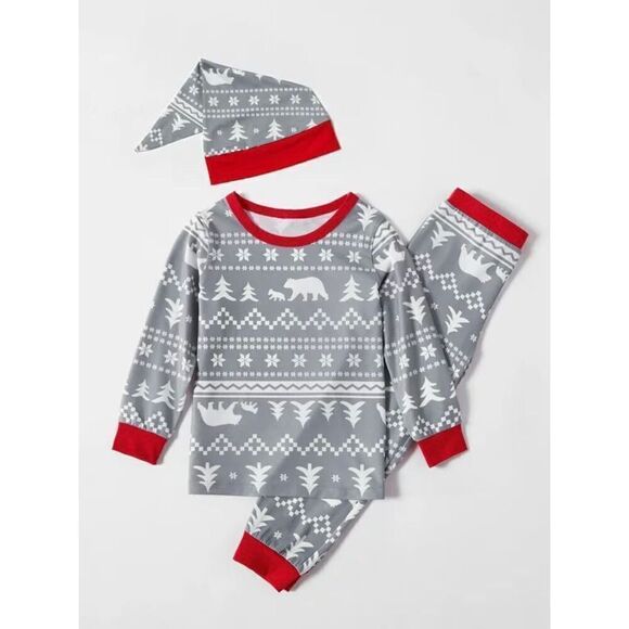 NEW PatPat Toddler Kids 3/4 2-piece Pajama & Hat Holiday Set - Picture 2 of 5